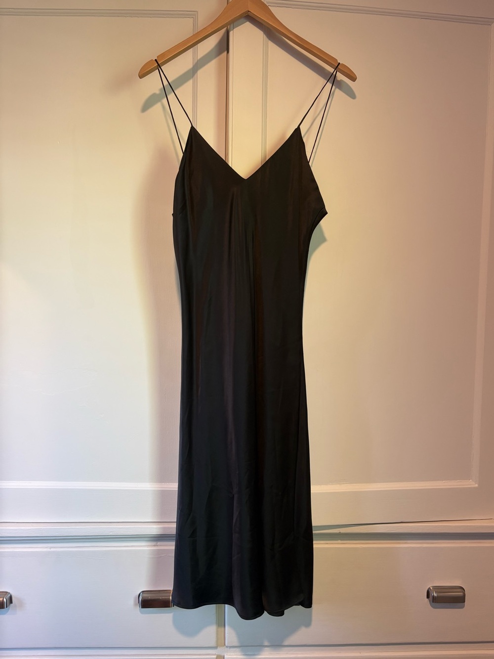 Rare Vintage Victoria Secret Black Strappy Low Back Midi 100% Silk Slip Dress